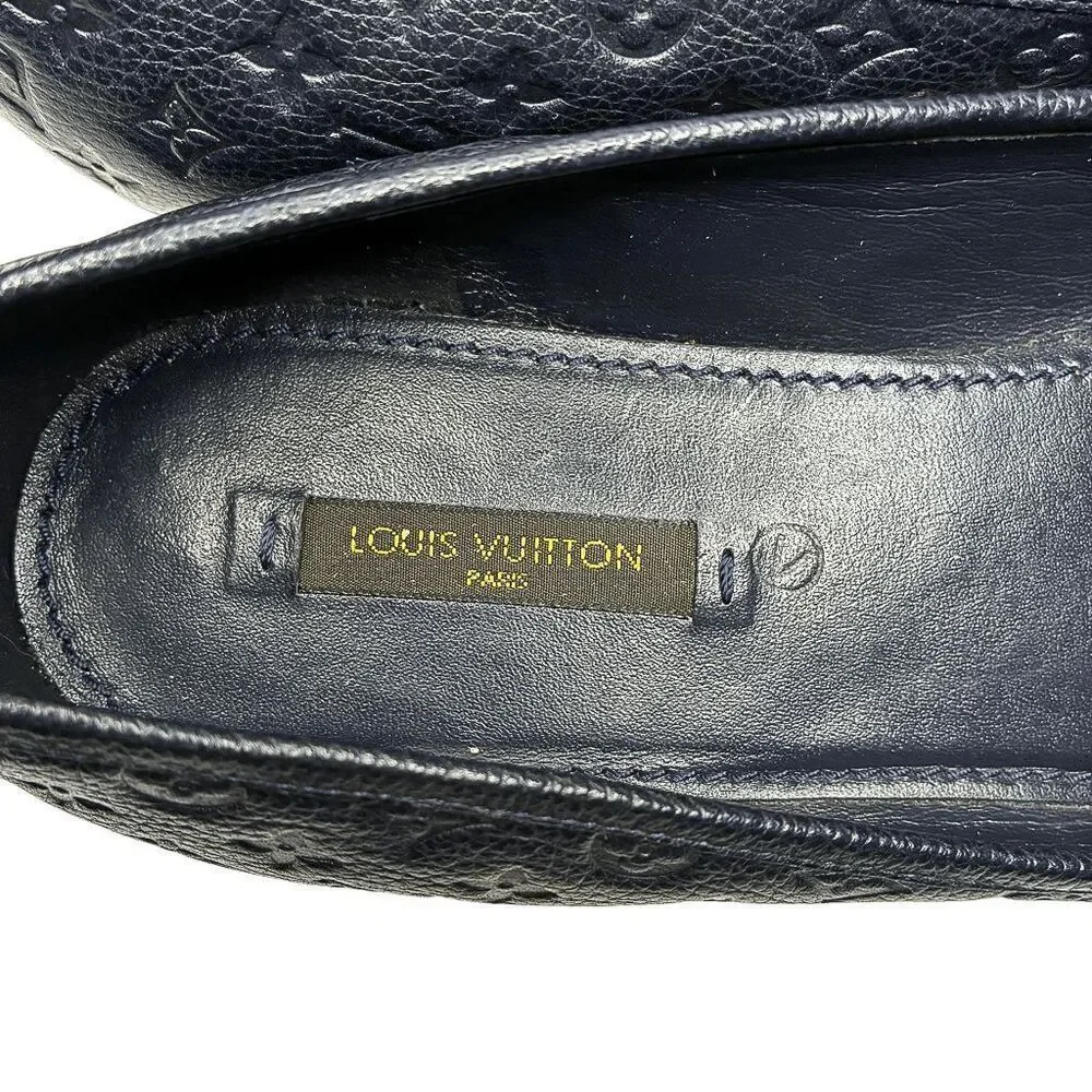 Louis Vuitton Debbie Monogram Cap Toe Bow Ballet Flats Navy Blue Leather EU 38